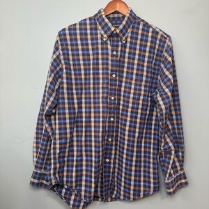 Lands End Blue Brown Plaid Button Down Shirt. FLAW. Men’s Medium 15-15.5